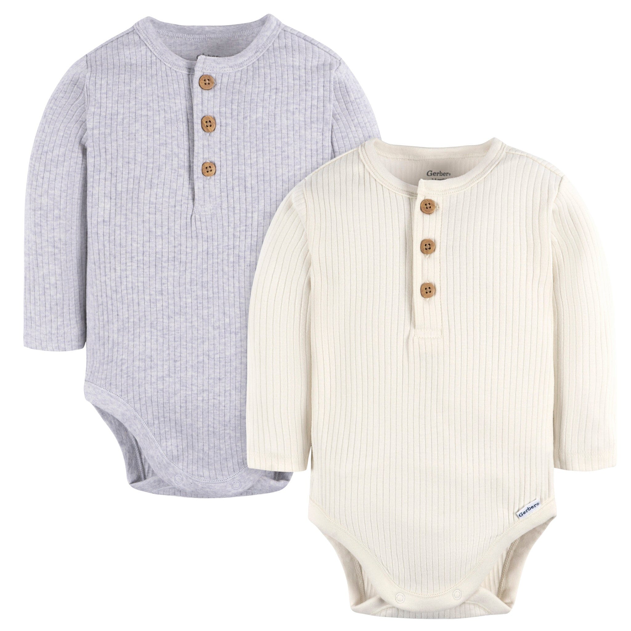 2-Pack Baby Boys Ivory & Grey Henley Onesies® Bodysuits