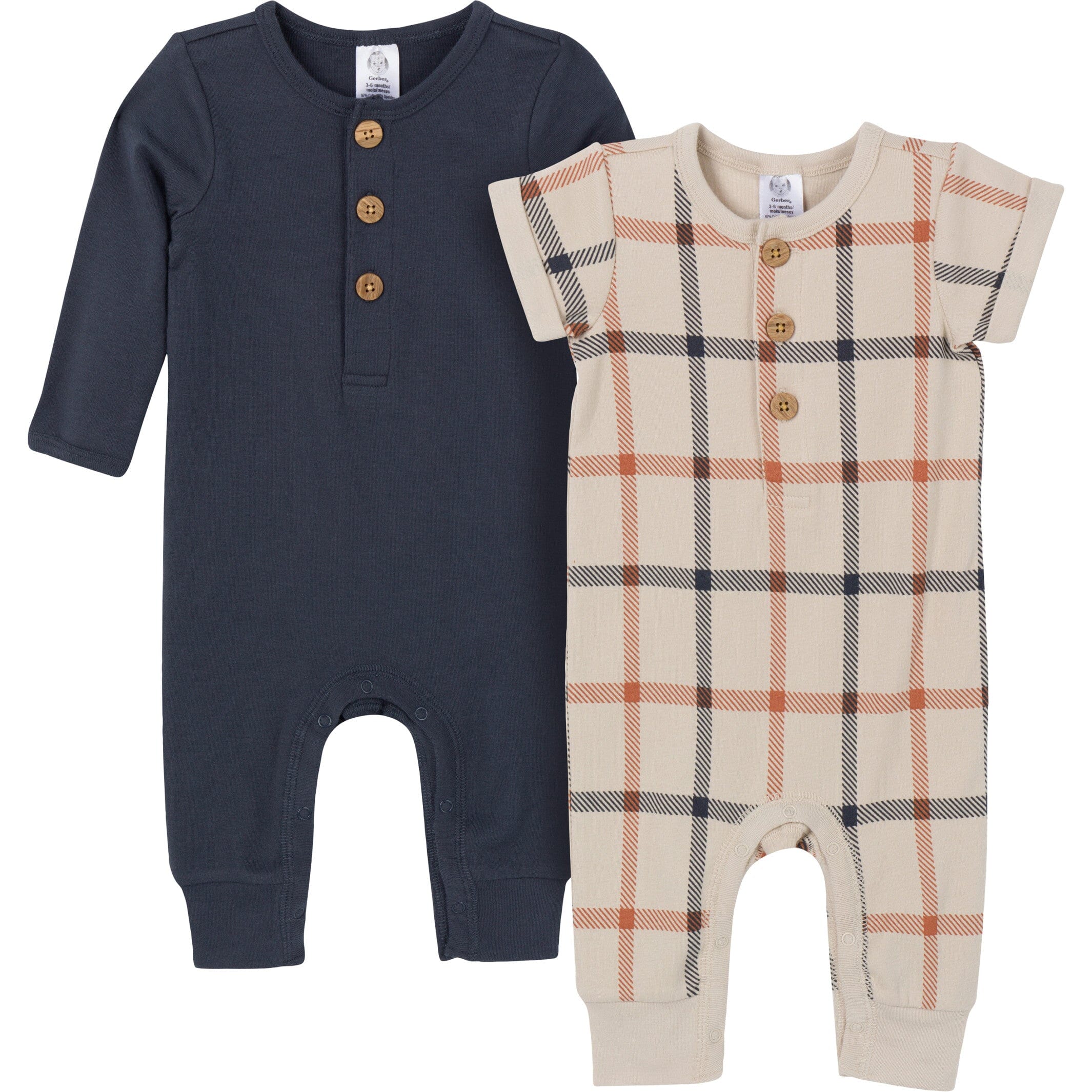 Baby Rampers 2-Pack Baby Boys Plaid & Navy Rompers – Gerber Childrenswear