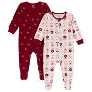 2-Pack Baby Girls Burgundy & Cream Floral Sleep 'N Play sleepwear Gerber® 