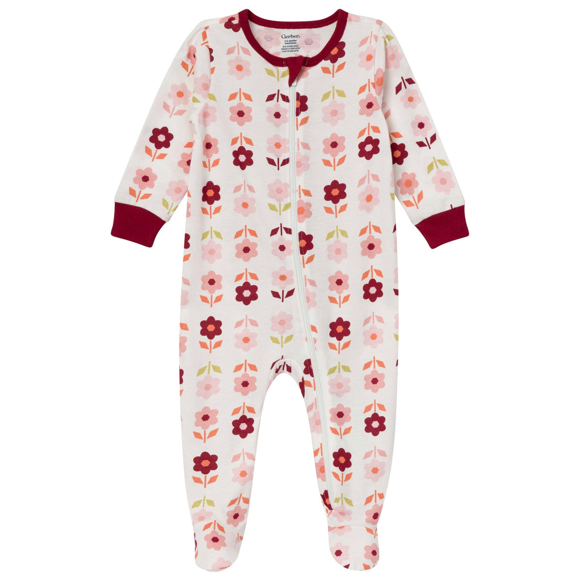 2-Pack Baby Girls Burgundy & Cream Floral Sleep 'N Play sleepwear Gerber® 