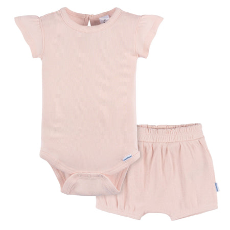 2-Piece Baby Girls Crystal Pink Bodysuit and Shorts Set