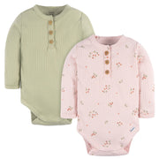2-Pack Baby Girls Floral Henley Onesies® Bodysuits Gerber® 