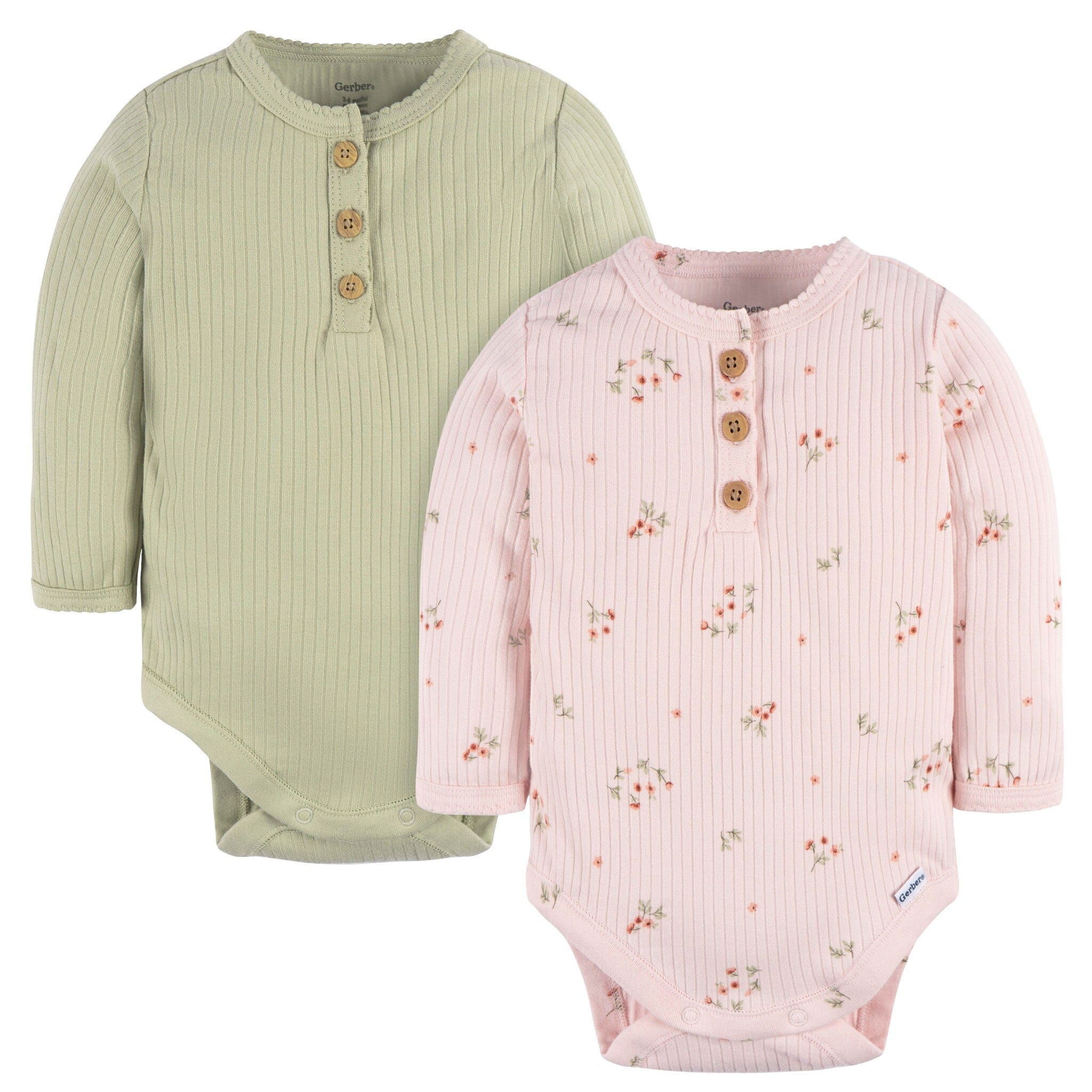 2-Pack Baby Girls Floral Henley Onesies® Bodysuits Gerber® 