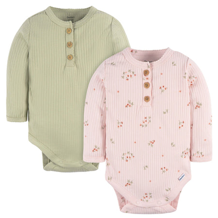 2-Pack Baby Girls Floral Henley Onesies® Bodysuits