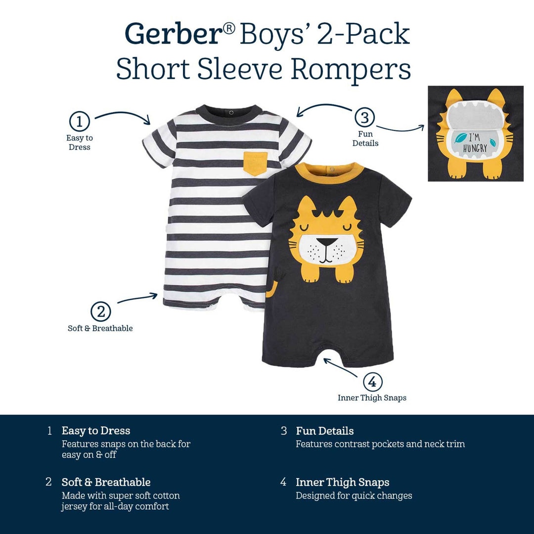 2-Pack Baby Boys Tiger Rompers