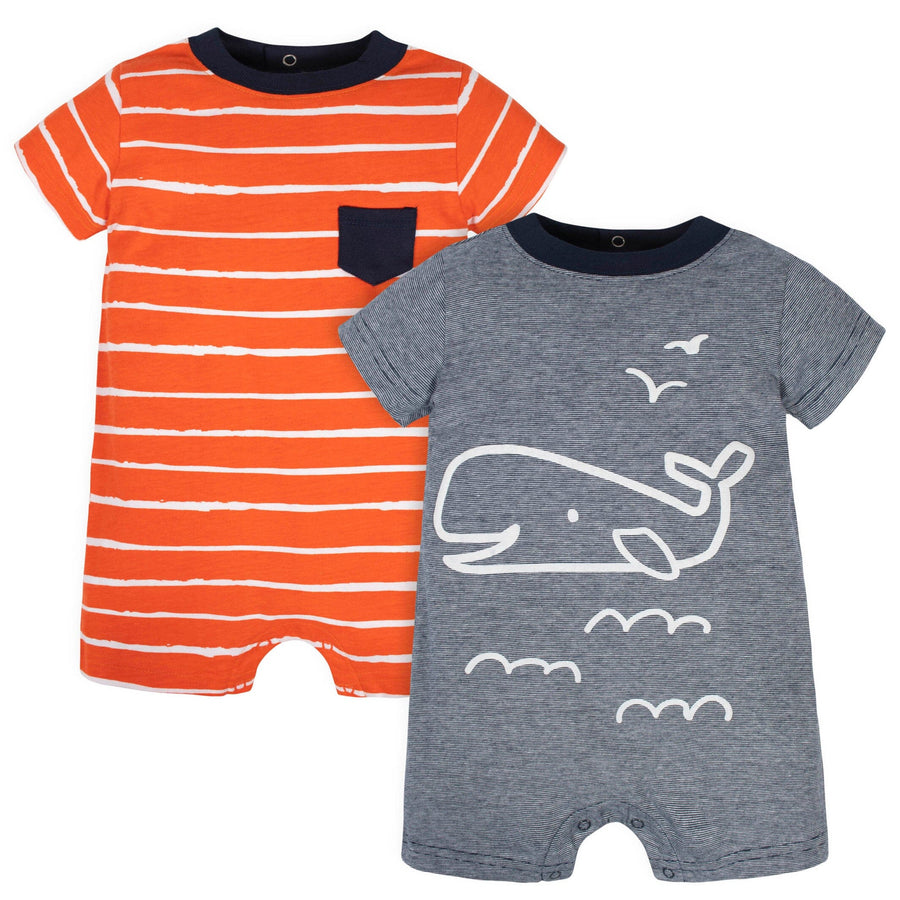 2-Pack Baby Boys Whale Rompers