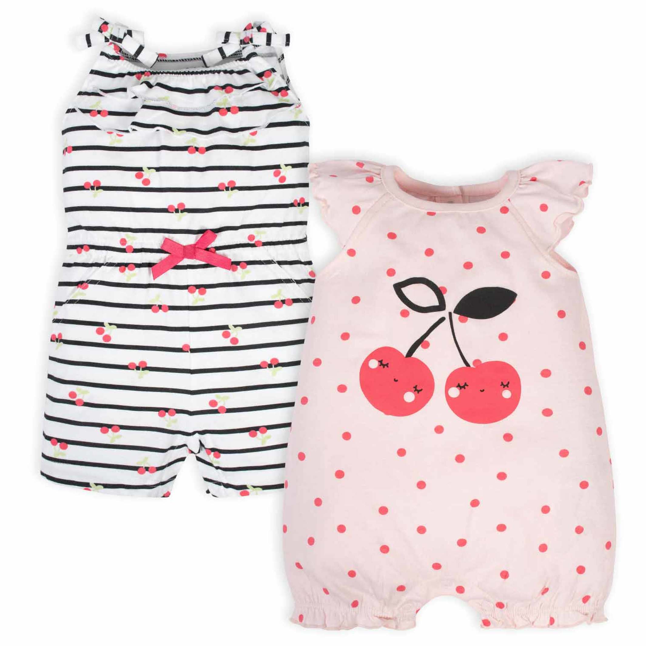 2-Pack Baby Girls Cherry Rompers
