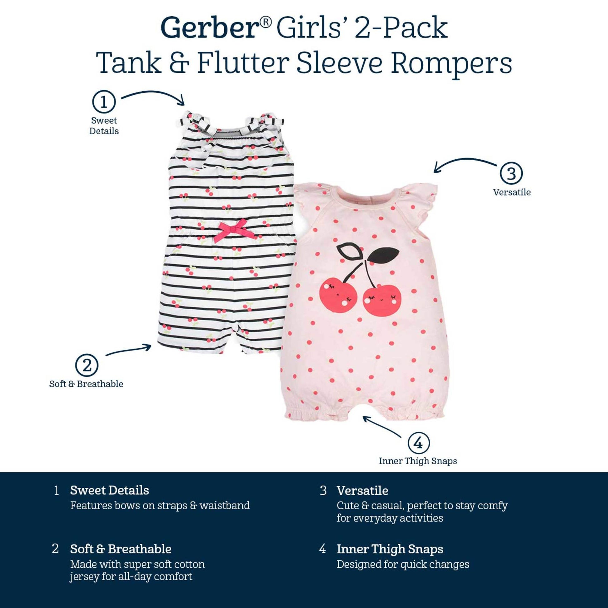 2-Pack Baby Girls Cherry Rompers