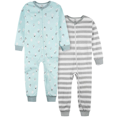 2-Pack Infant & Toddler Snowman Stripe Snug Fit Footless Pajamas