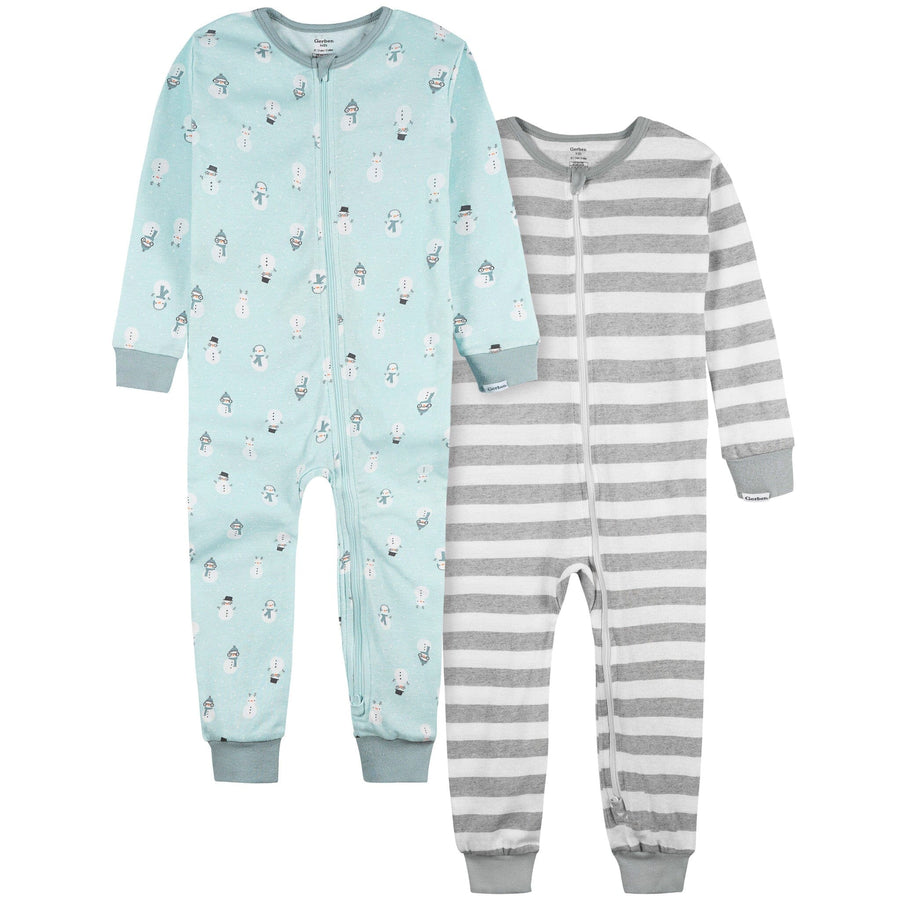 2-Pack Infant & Toddler Boys Blue Snowman Snug Fitting Footless Pajamas Sleepwear Gerber® 