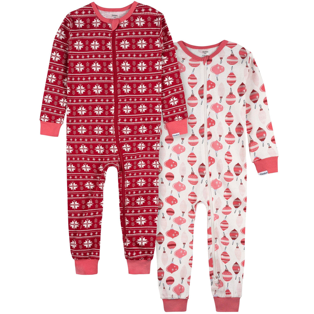 2-Pack Infant & Toddler Girls Ornaments Snug Fitting Footless Pajamas Sleepwear Gerber® 