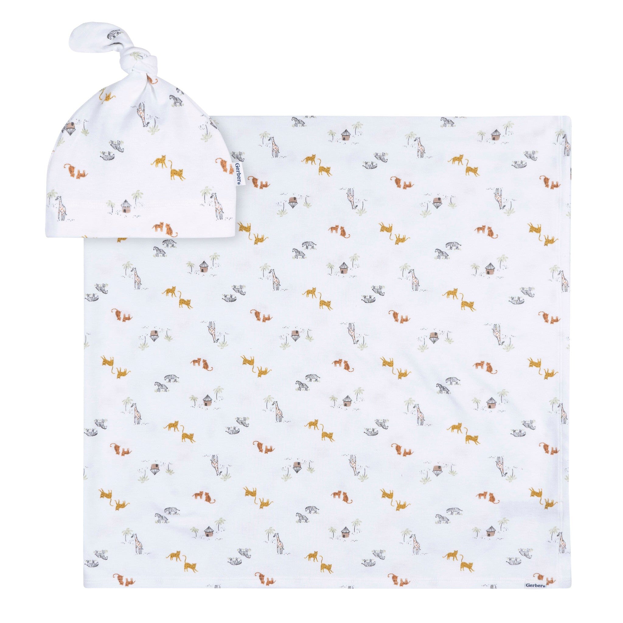 2-Piece Baby Neutral Safari Swaddle and Cap Set Blankets Gerber® 
