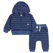 2-Piece Baby Boys Blue Stripe Hooded Jacket & Jogger Set