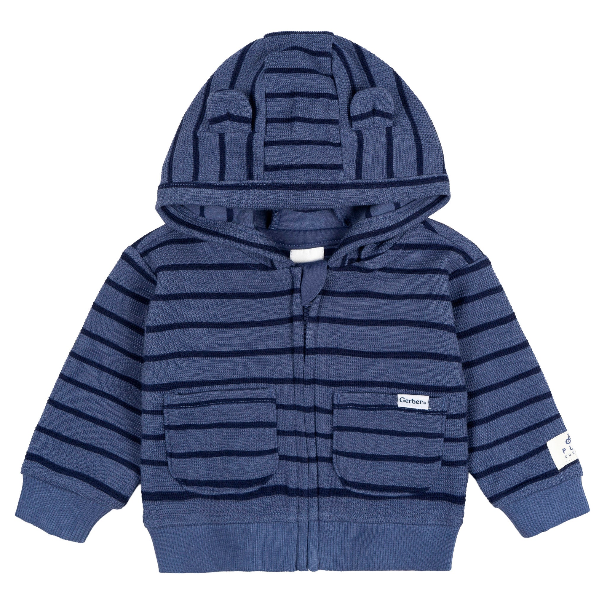 2-Piece Baby Boys Blue Stripe Hooded Jacket & Jogger Set