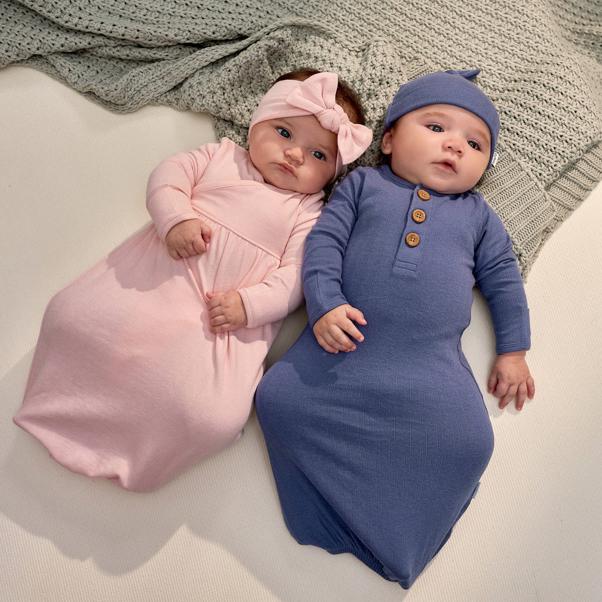 2-Piece Baby Boys Gray Blue Gown & Hat Set Gerber® 