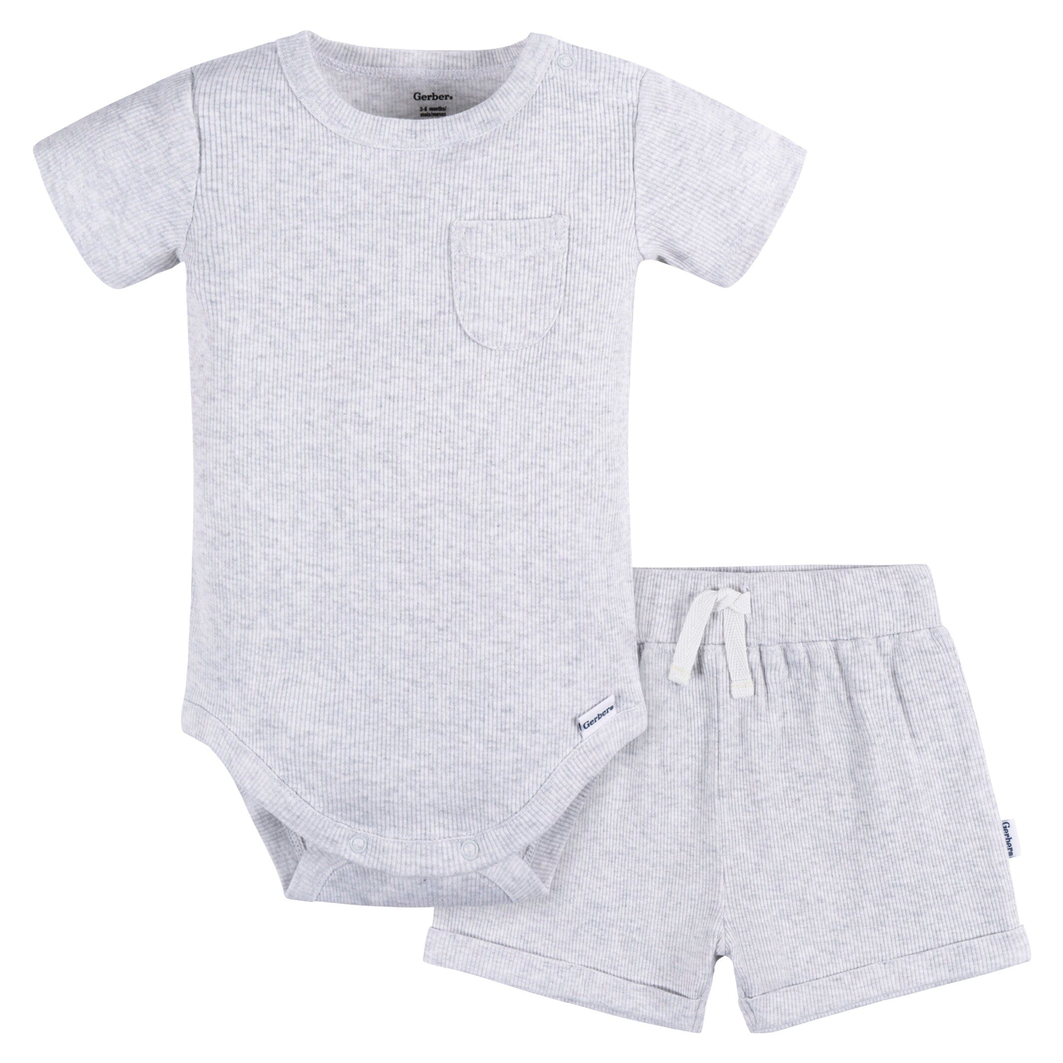2-Piece Baby Boys Grey Heather Bodysuit and Shorts