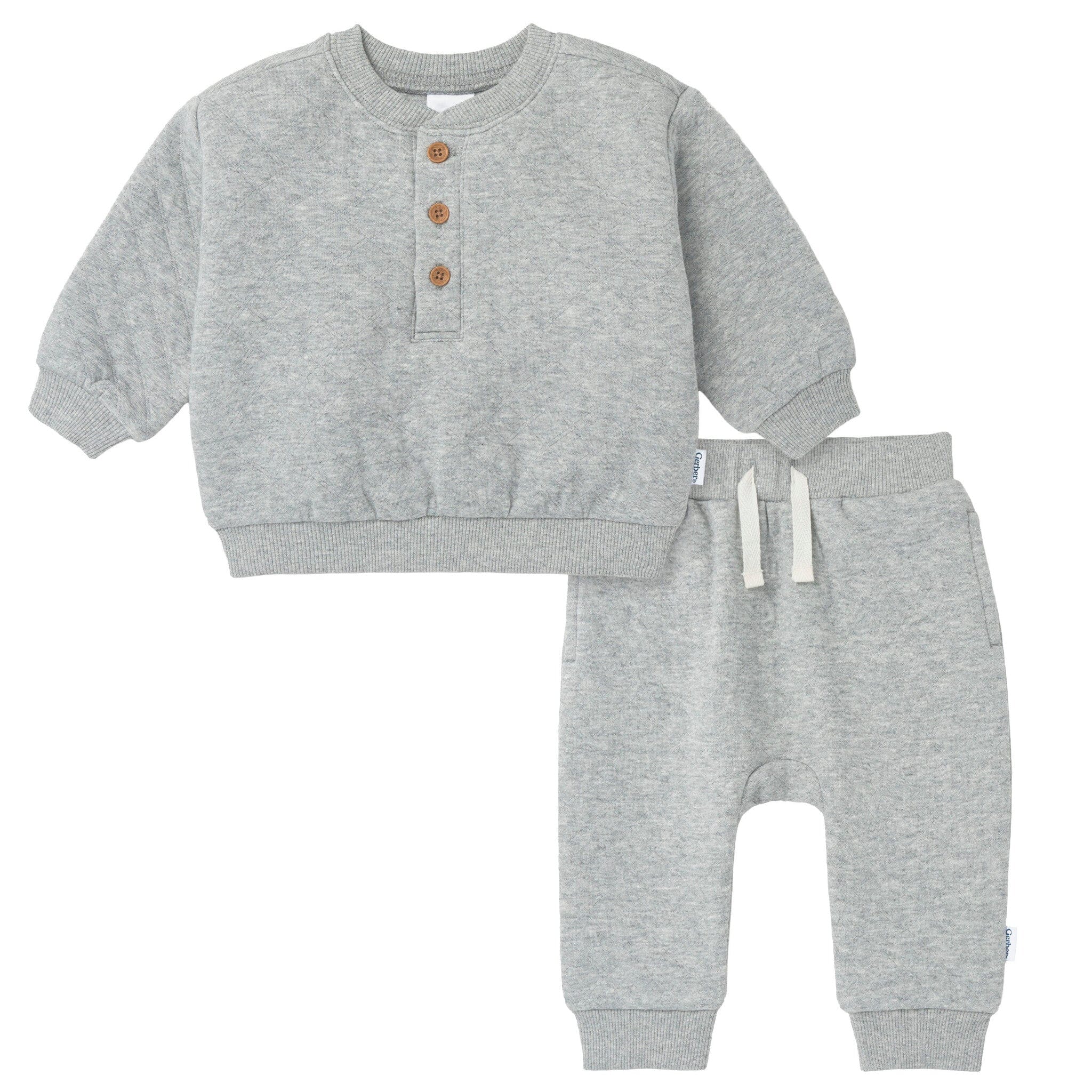 2-Piece Baby Boys Grey Quilted Top & Jogger Set