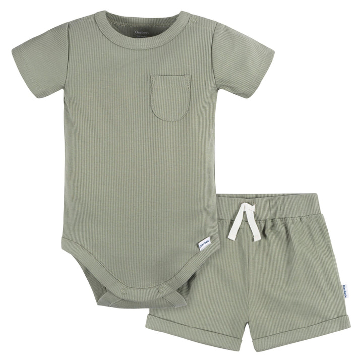 2-Piece Baby Boys Olive Bodysuit and Shorts