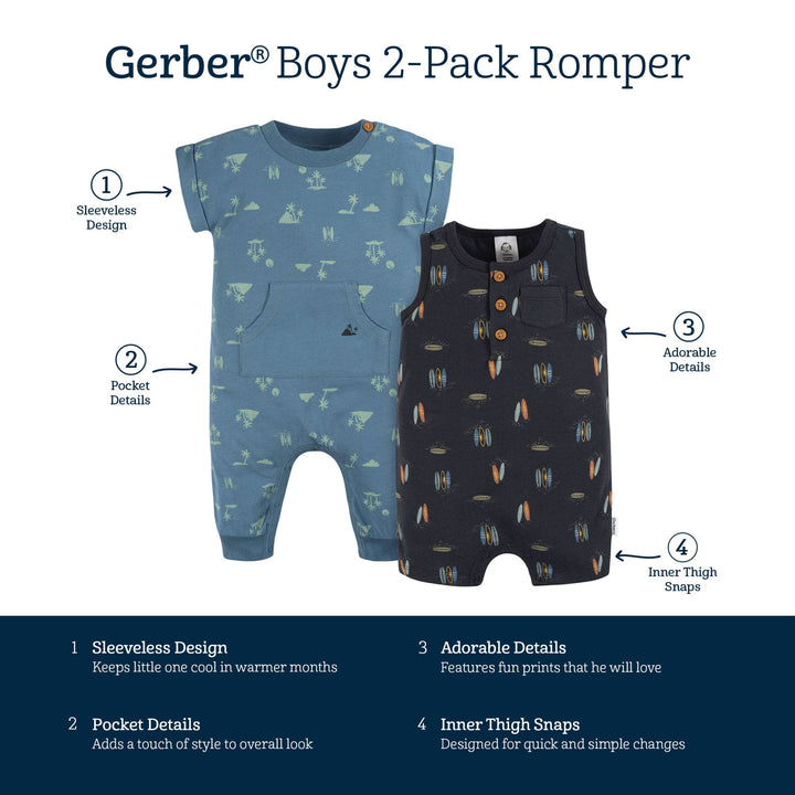 2-Pack Baby Boys Surfing Romper