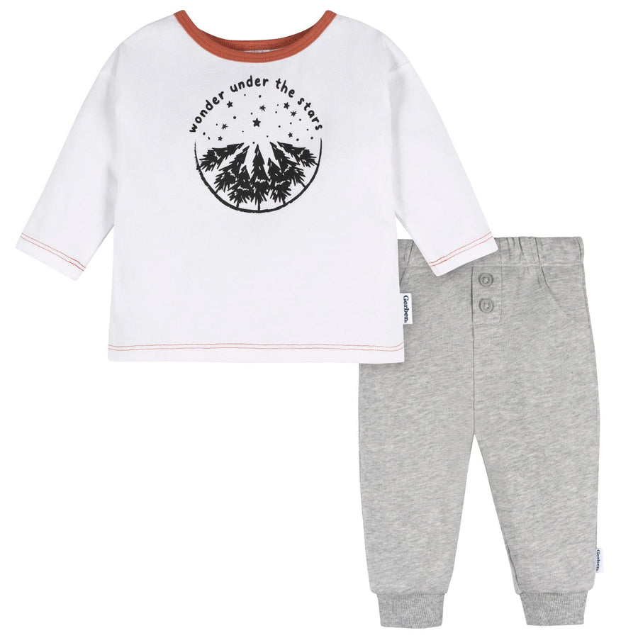 2-Piece Baby Boys White Top & Joggers Outfits & Sets Gerber® 