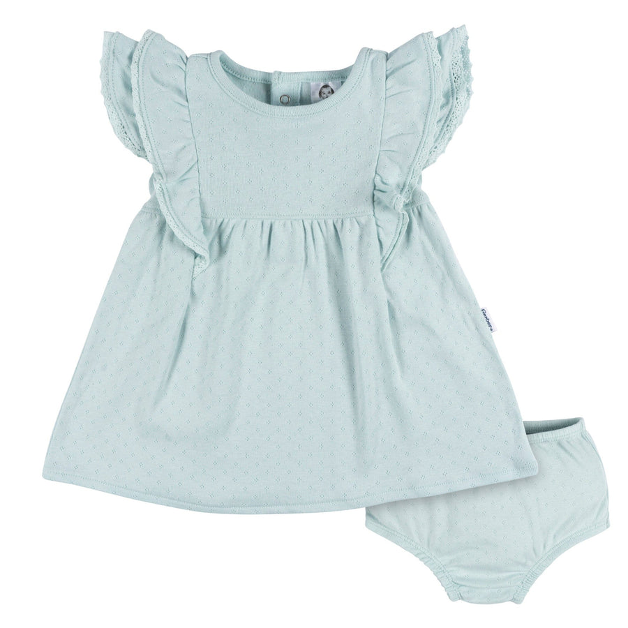 2-Piece Baby Girls Aqua Blue Dress & Diaper Cover