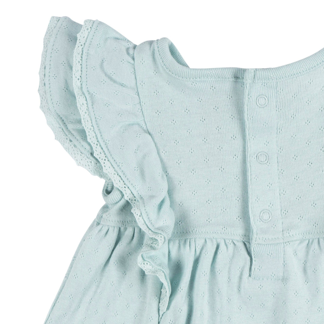 2-Piece Baby Girls Aqua Blue Dress & Diaper Cover