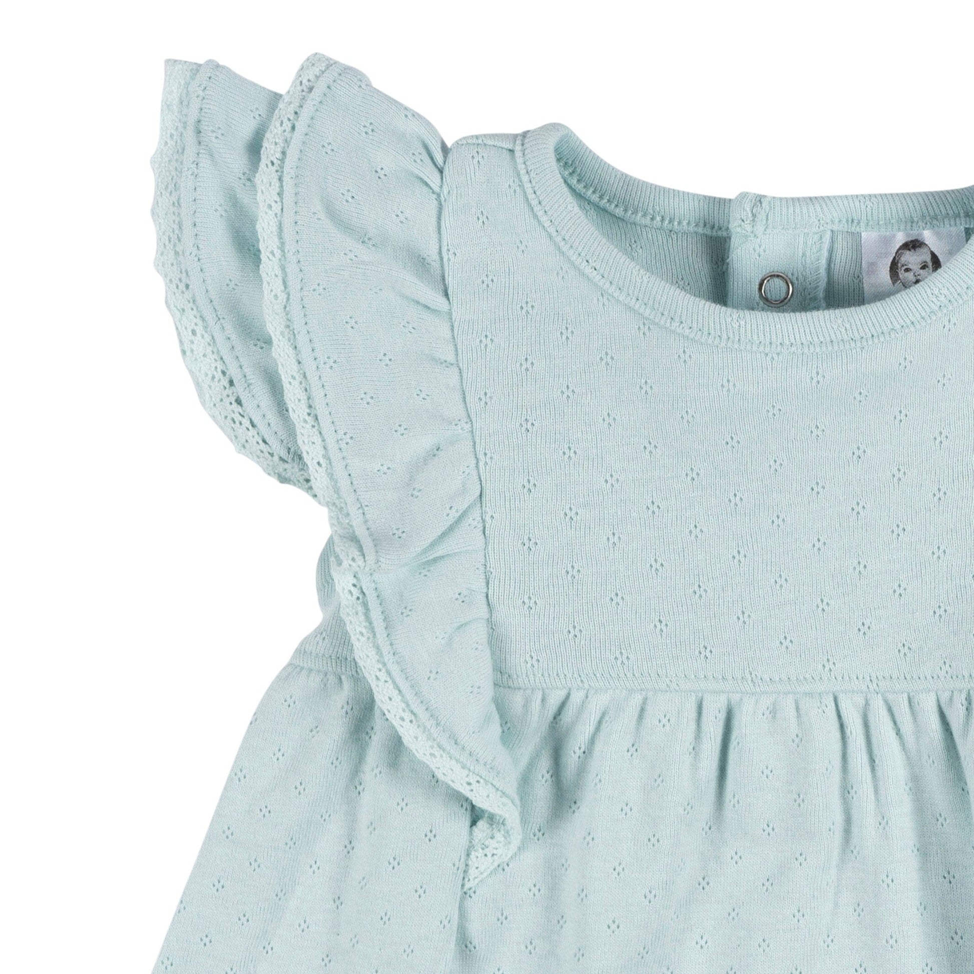 2-Piece Baby Girls Aqua Blue Dress & Diaper Cover
