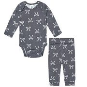 2-Piece Baby Girls Gray Bow Onesie® Pant Set Outfits & Sets Gerber® 