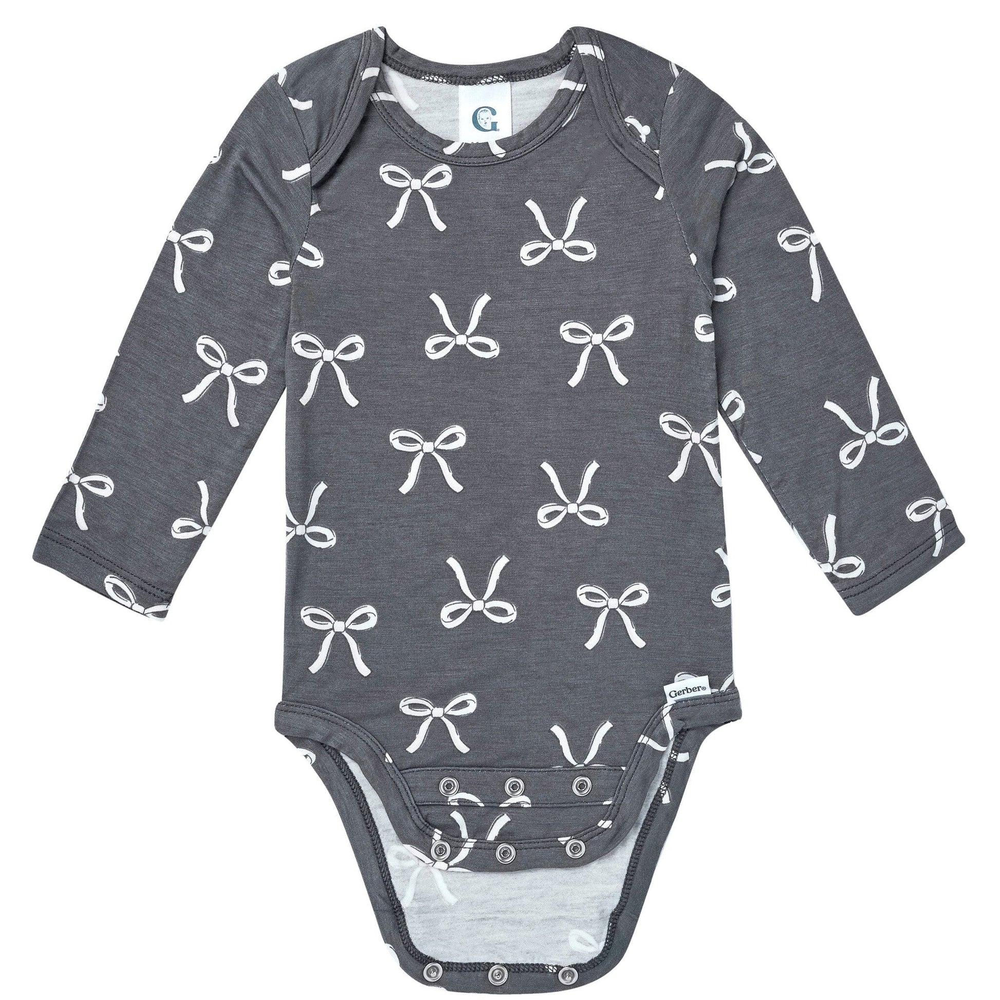 2-Piece Baby Girls Gray Bow Onesie® Pant Set Outfits & Sets Gerber® 