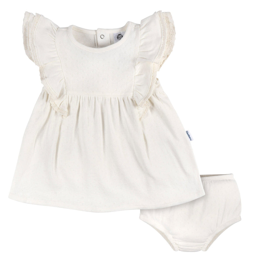 2-Piece Baby Girls Ivory Dress & Diaper Cover