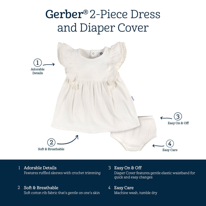 2-Piece Baby Girls Ivory Dress & Diaper Cover