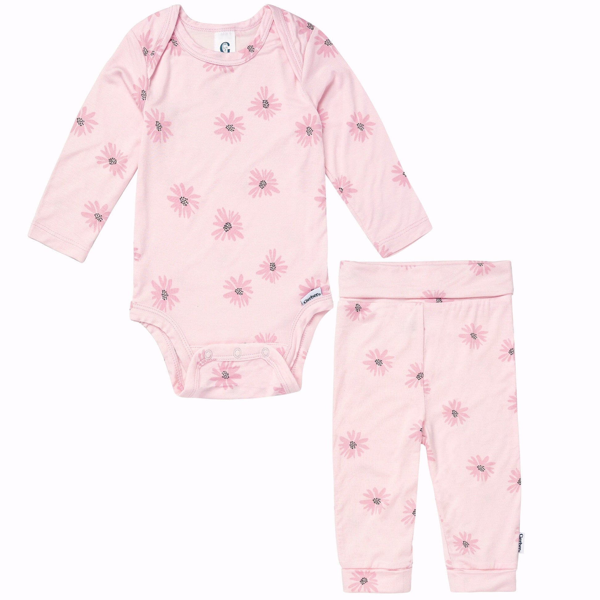 2-Piece Baby Girls Pink Floral Onesie® Pant Set Outfits & Sets Gerber® 