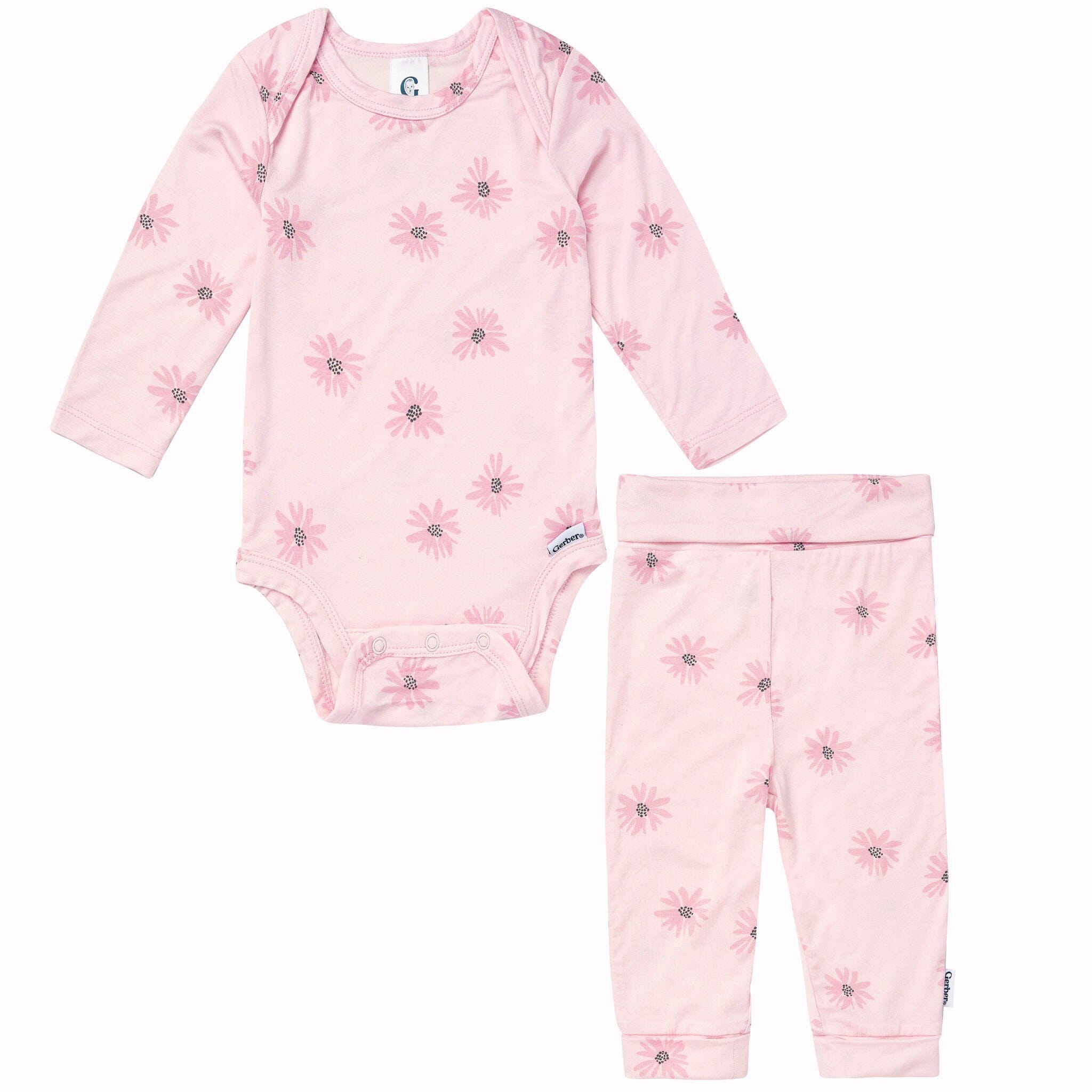 2-Piece Baby Girls Pink Floral Onesie® Pant Set Outfits & Sets Gerber® 