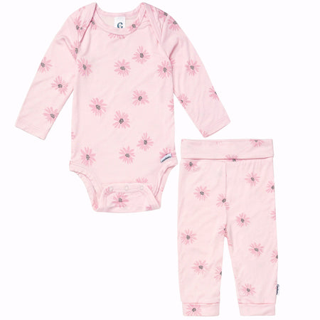 2-Piece Baby Girls Pink Floral Onesie® Pant Set