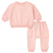 2-Piece Baby Girls Pink Quilted Top & Jogger Set