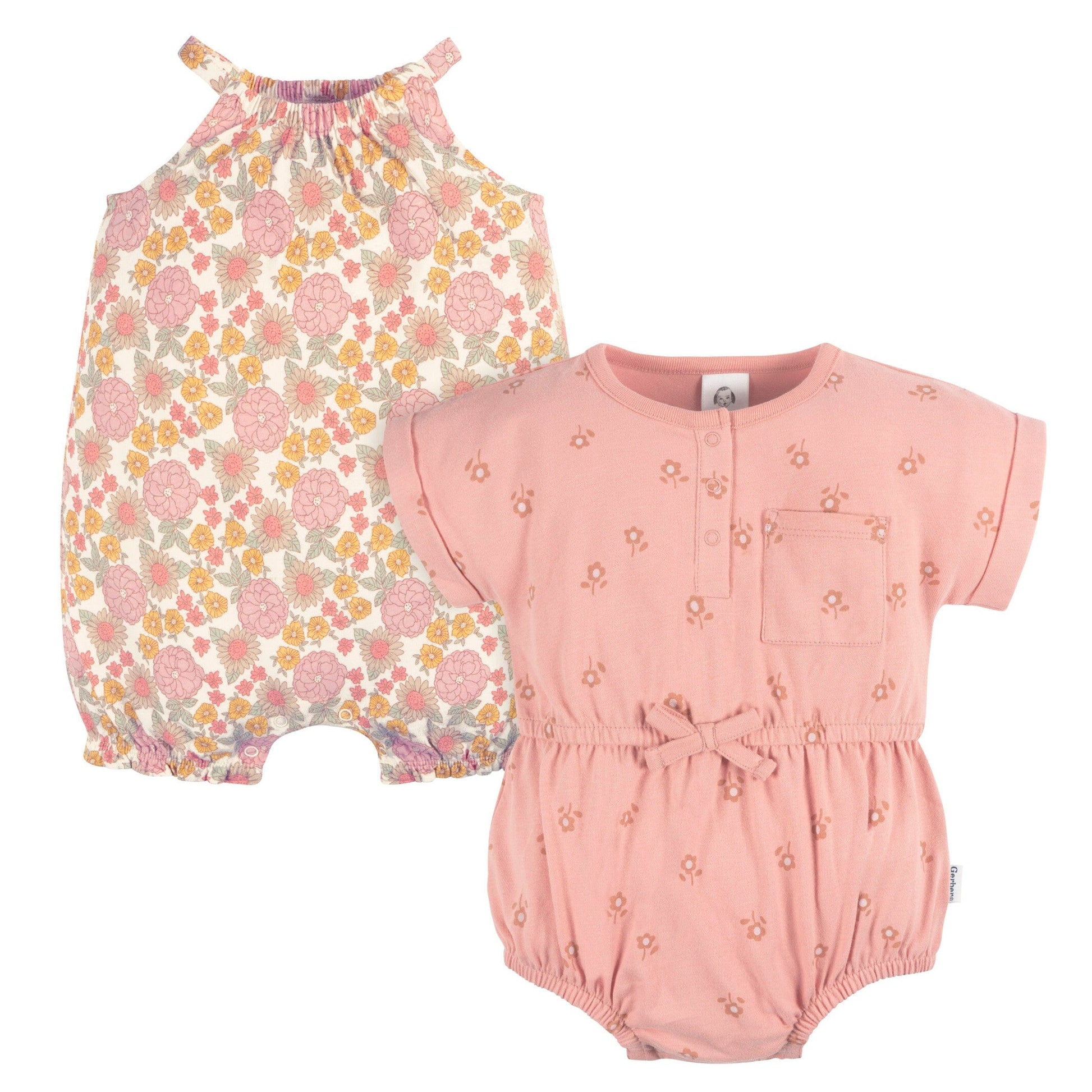 2-Pack Baby Girls Retro Floral Romper