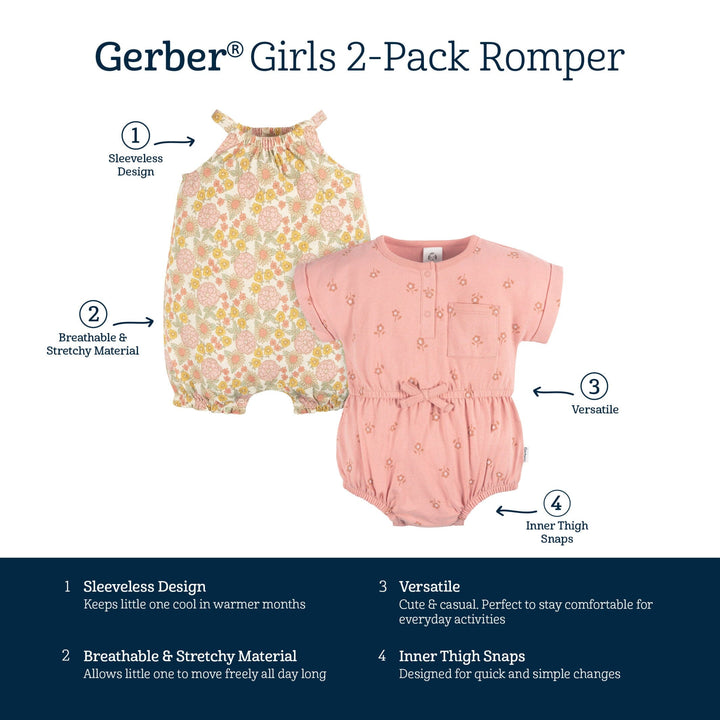 2-Pack Baby Girls Retro Floral Romper