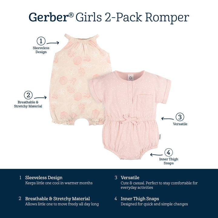 2-Pack Baby Girls Shells Romper