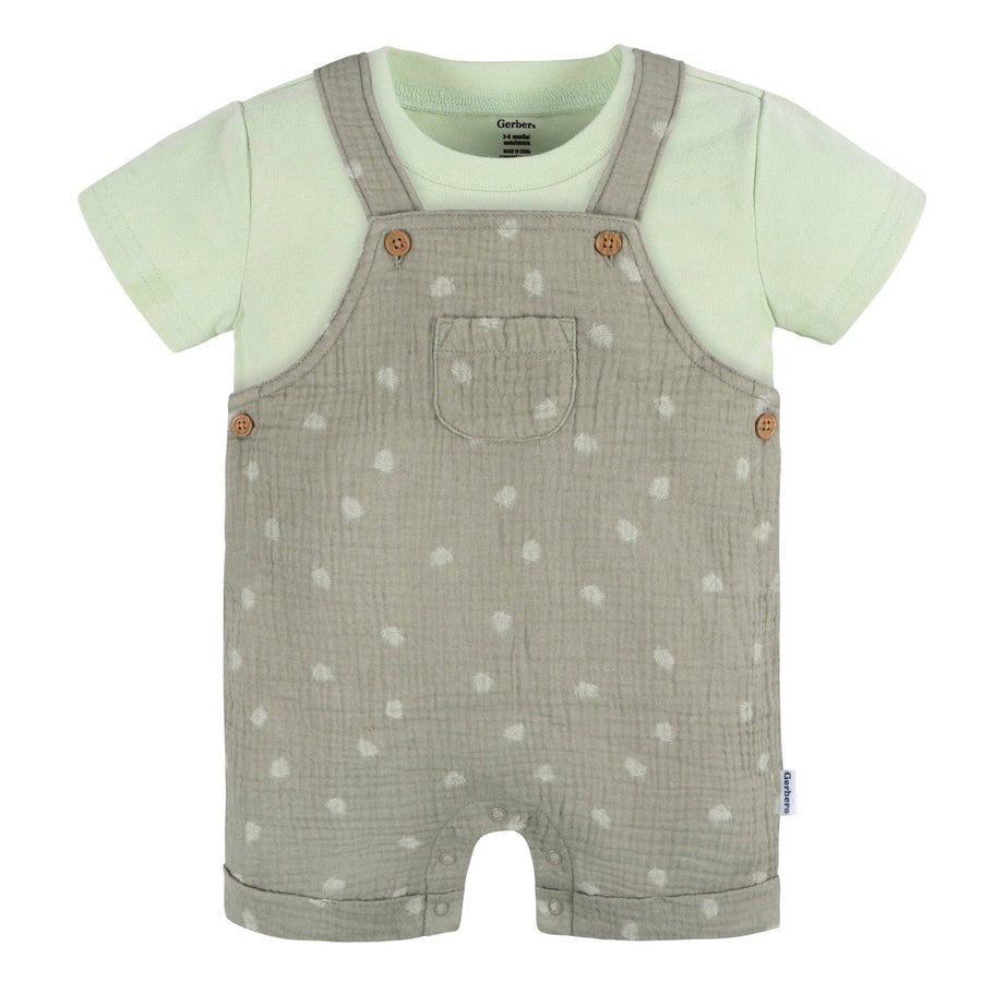 2-Piece Baby Neutral Palms Cotton Gauze Overall Romper and T-Shirt