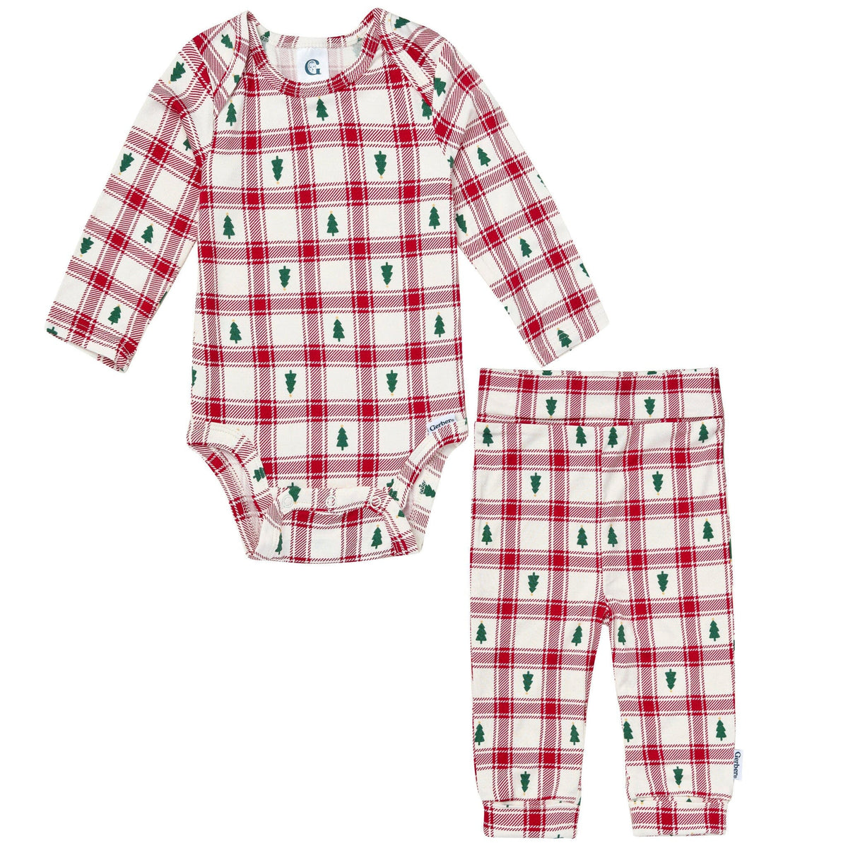 2-Piece Baby Neutral Plaid Tree Onesie® Pant Set Outfits & Sets Gerber® 