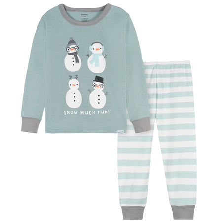 2-Piece Infant & Toddler Snowman Stripe Snug Fit Pajama Set