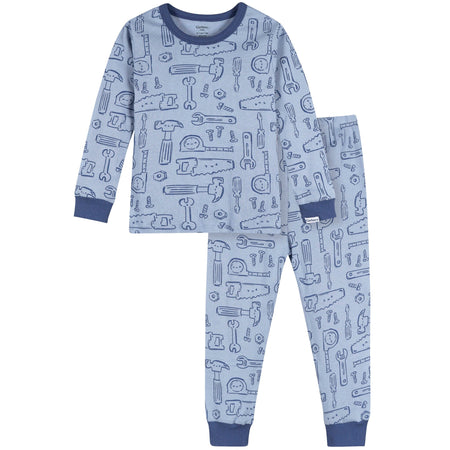 2-Piece Infant & Toddler Boys Blue Tools Snug Fit Cotton Pajama Set
