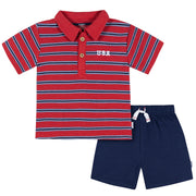 2-Piece Infant & Toddler Boys Brown & Blue Polo Shirt and Shorts Set Outfits & Sets Gerber® 