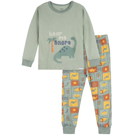 2-Piece Infant & Toddler Boys Green Dino Cotton Pajama Set