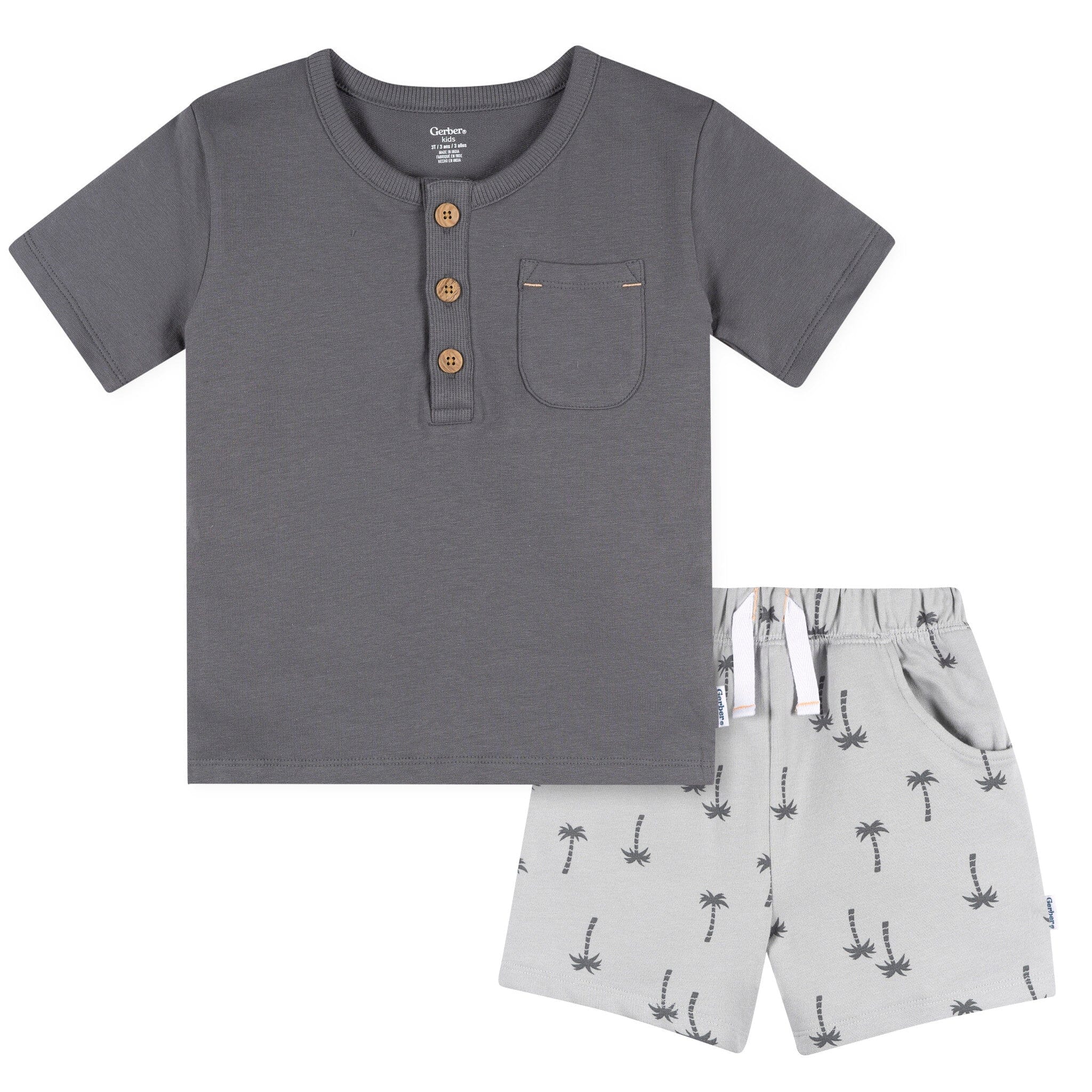 2-Piece Infant & Toddler Boys Grey Henley Top and Shorts Set Outfits & Sets Gerber® 
