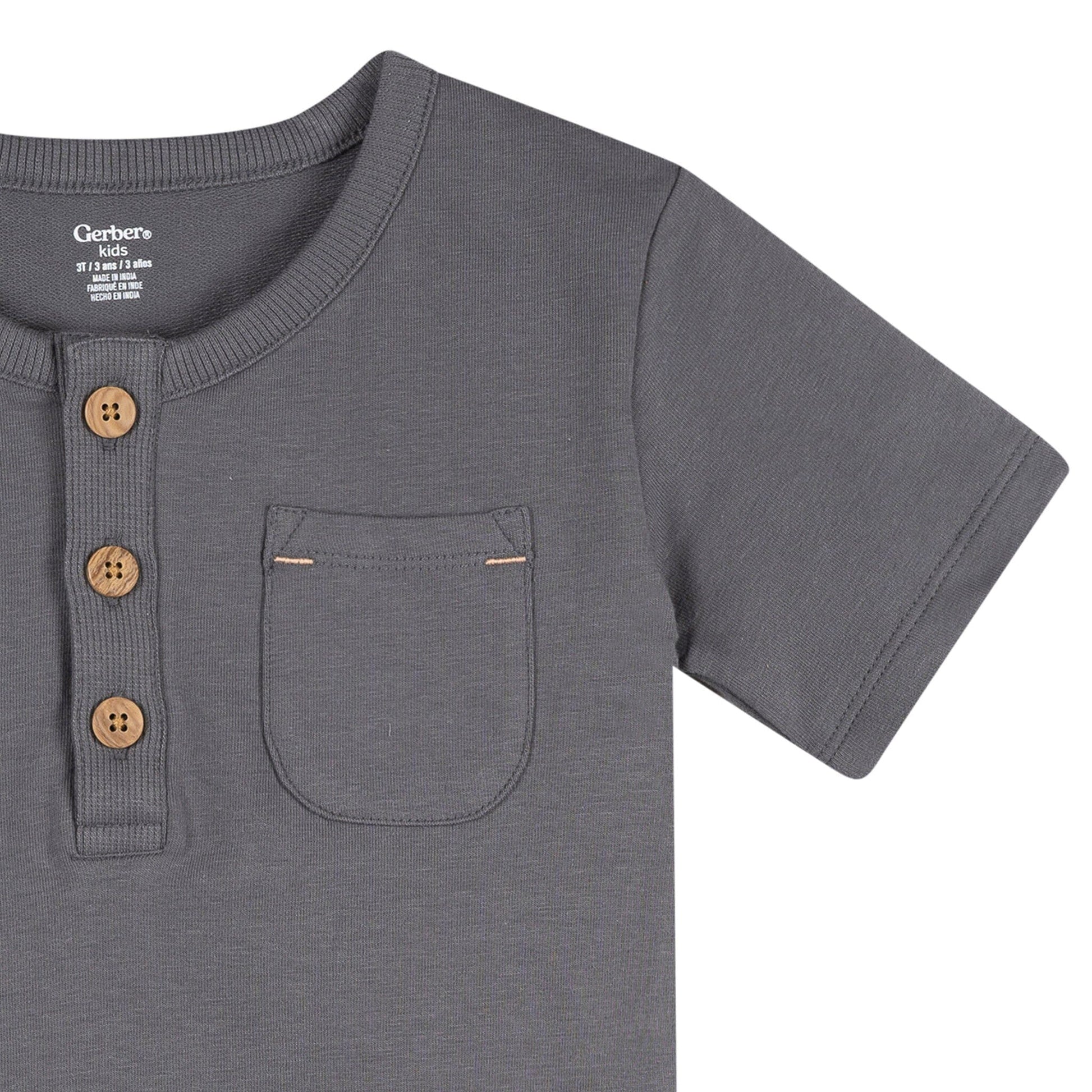 2-Piece Infant & Toddler Boys Grey Henley Top and Shorts Set Outfits & Sets Gerber® 