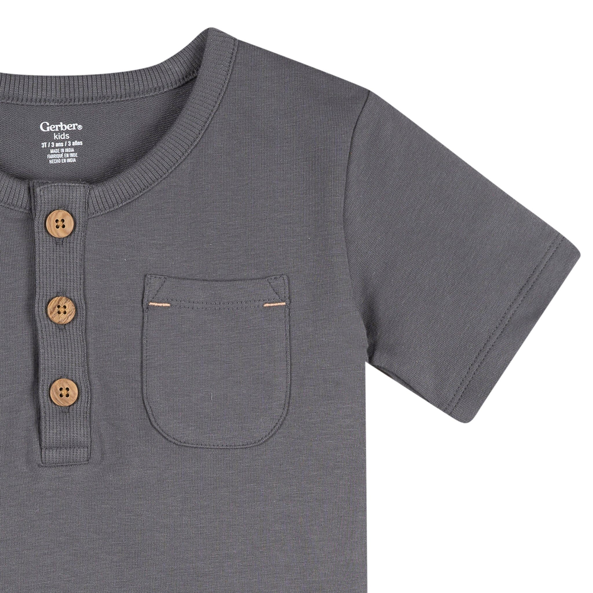 2-Piece Infant & Toddler Boys Grey Henley Top and Shorts Set Outfits & Sets Gerber® 