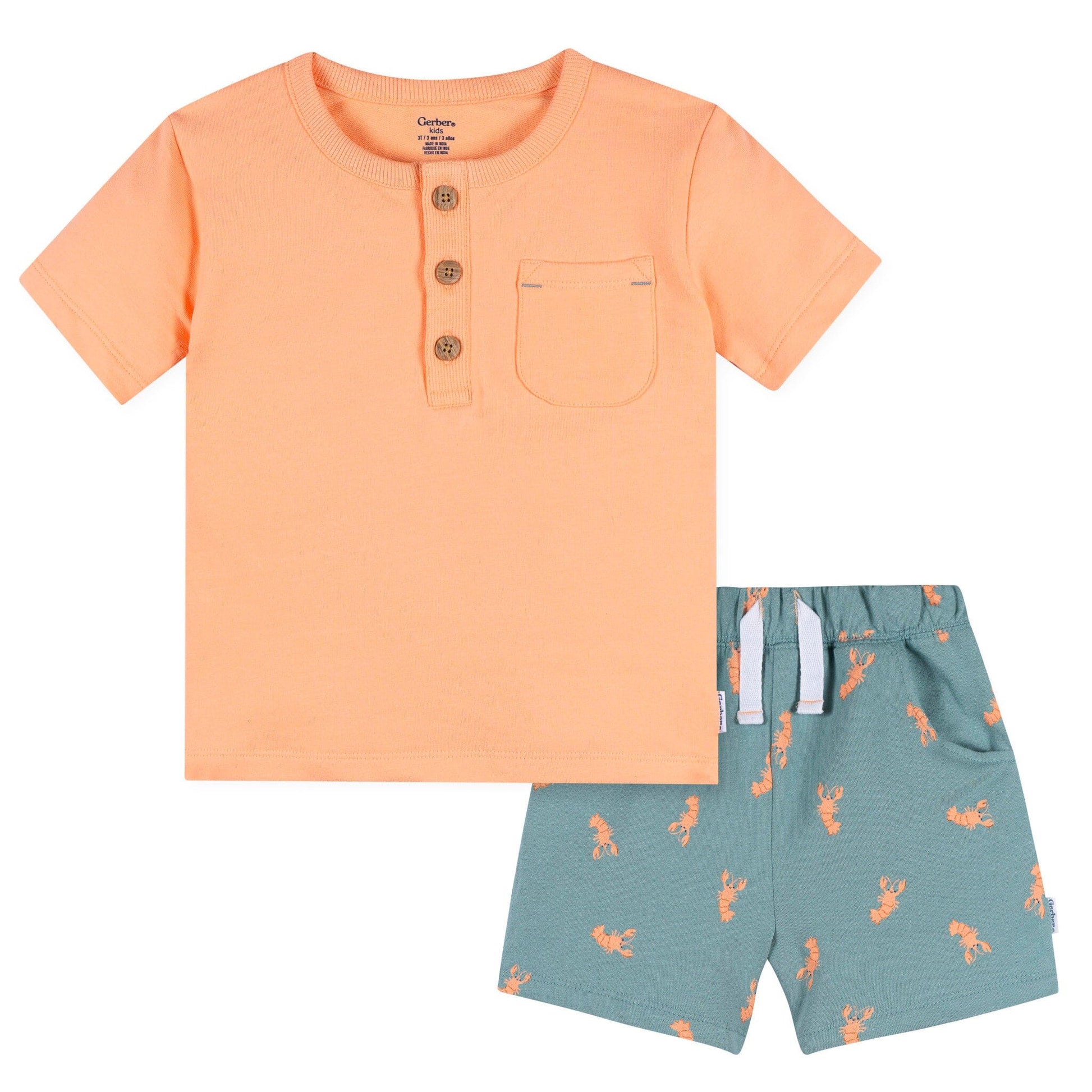 2-Piece Infant & Toddler Boys Peach Henley Top and Shorts Set Outfits & Sets Gerber® 