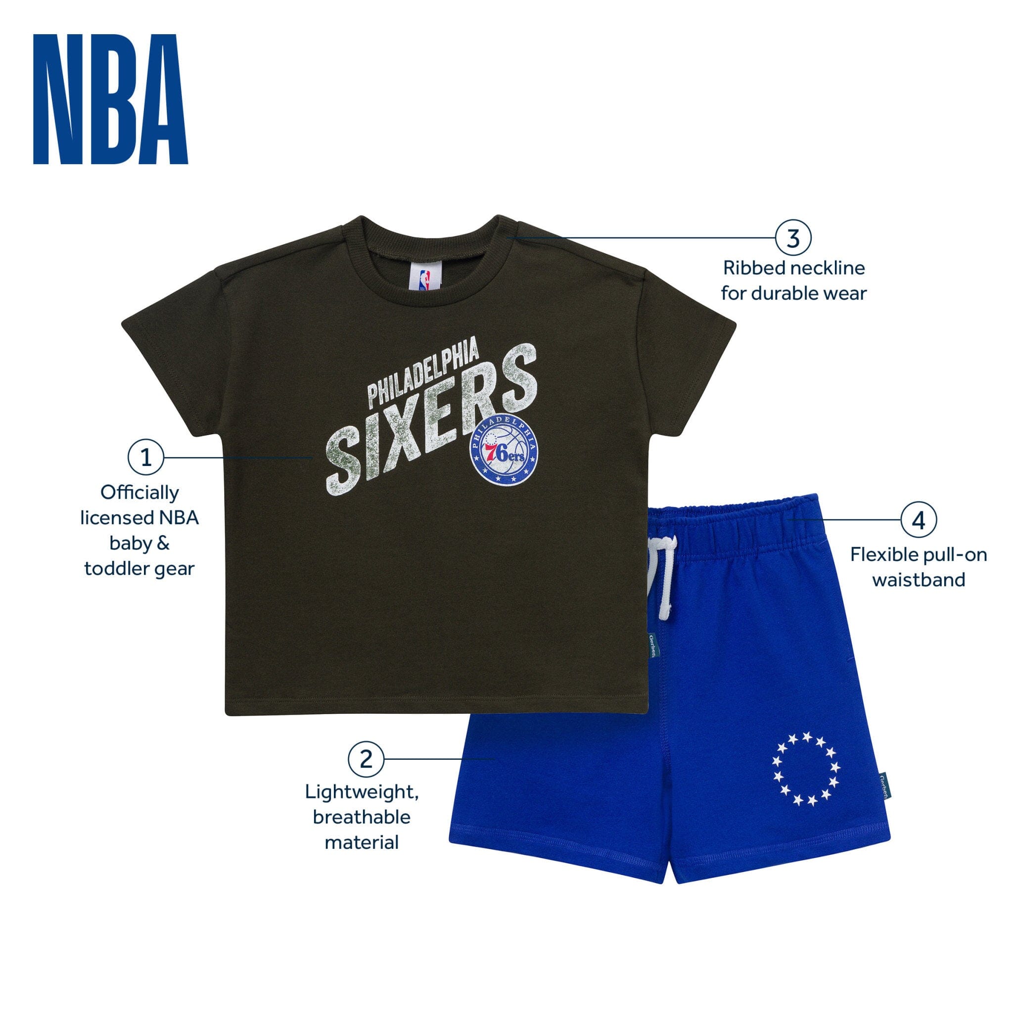 2-Piece Infant & Toddler Boys Philadelphia Sixers T-Shirt & Shorts Set Outfits & Sets Gerber® 