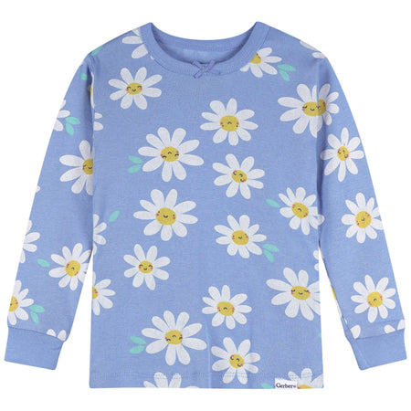 2-Piece Infant & Toddler Girls Blue Daisies Cotton Pajama Set